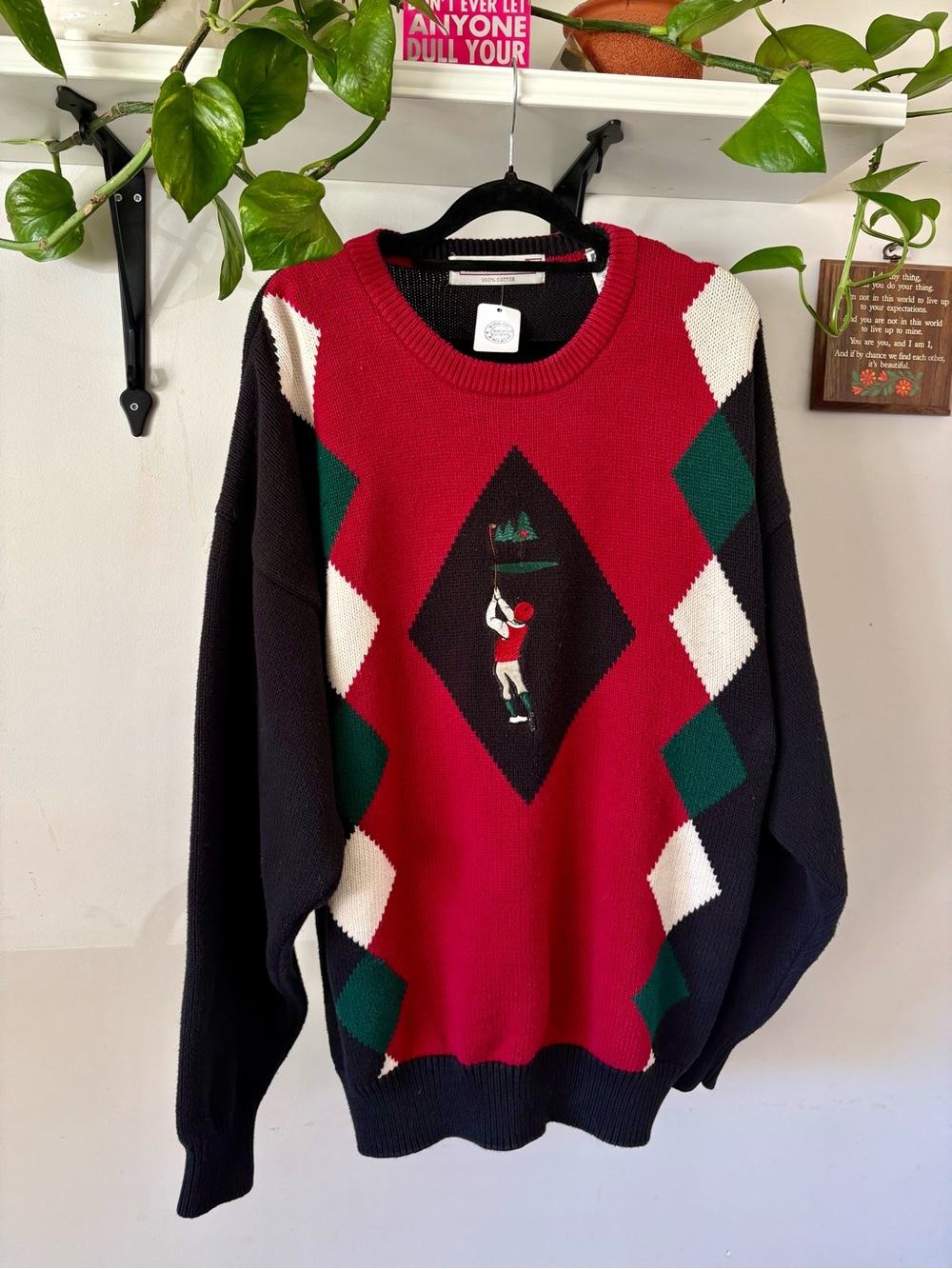 Men's Red Golf Argyle Crewneck Sweater - Classic Casual